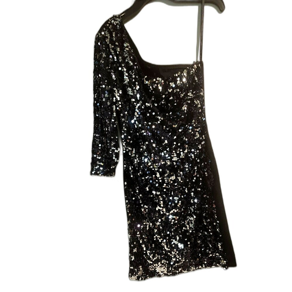 Fora Stunning Black Sequin One-Shoulder Mini Dress - Size S Sexy Party Night Out